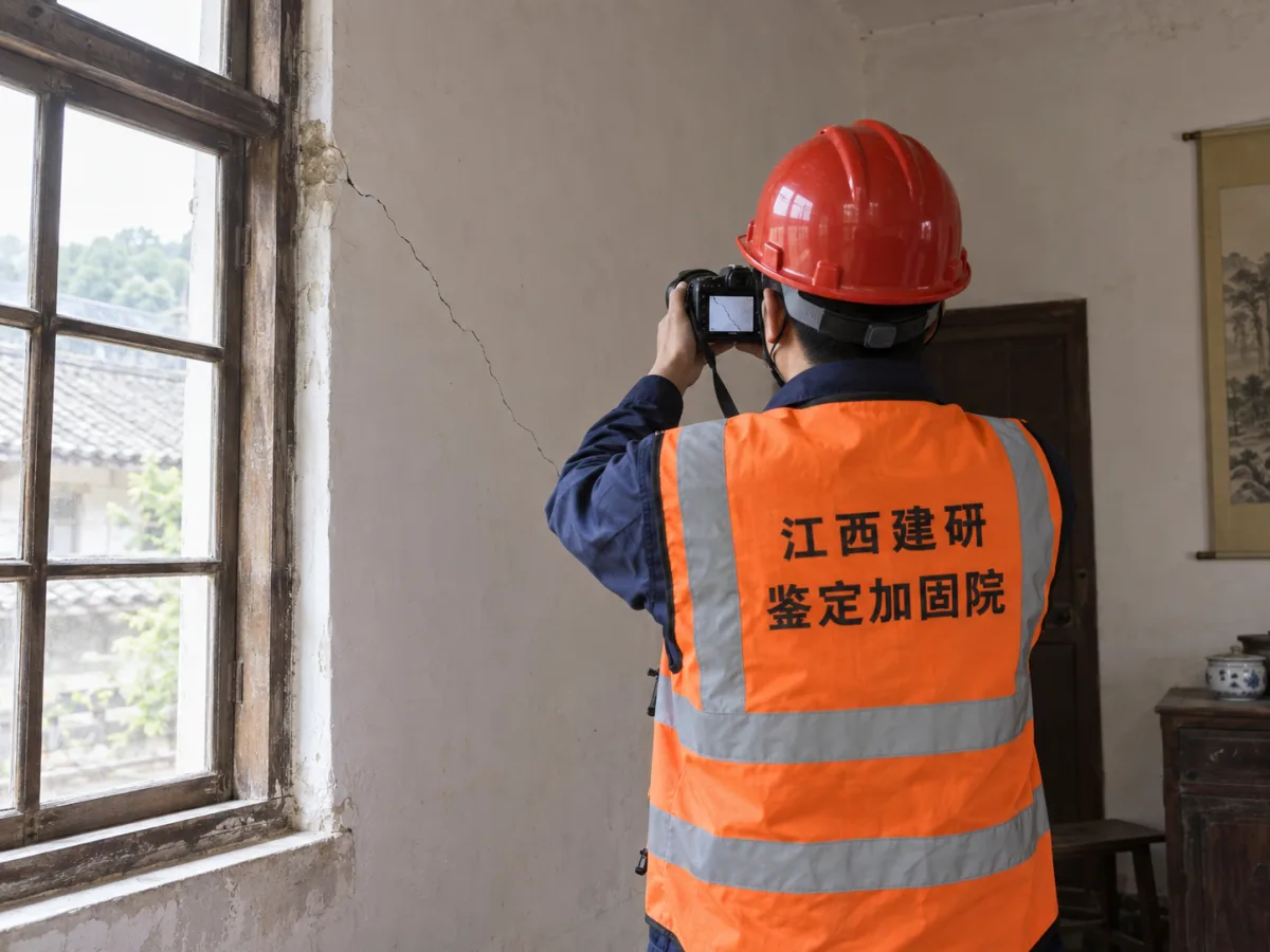 施工前后房屋墙面裂缝影像记录示意