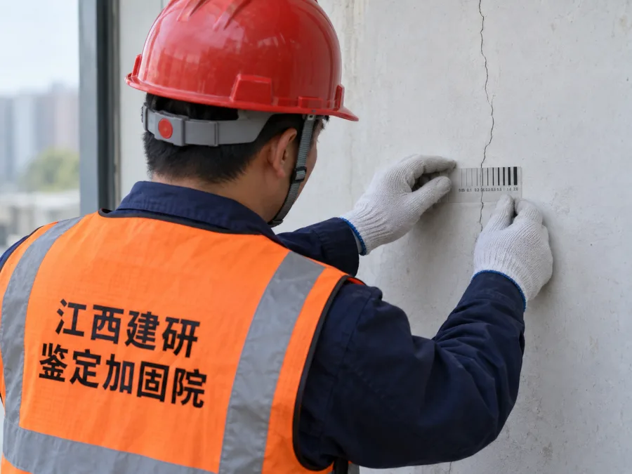 房屋损伤复测中裂缝宽度对比检查示意