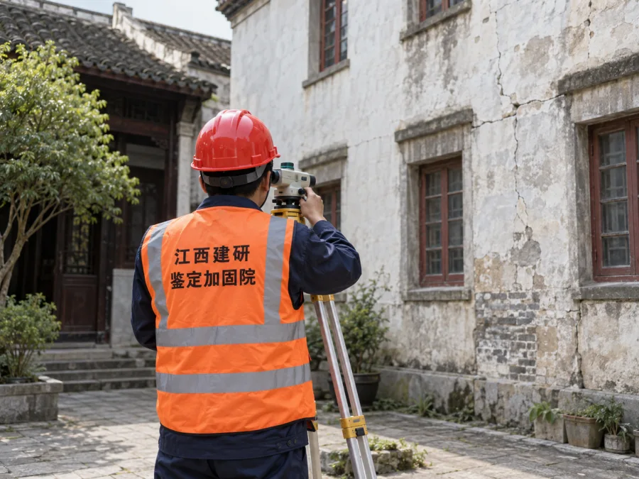 施工周边房屋变形观测与复测示意